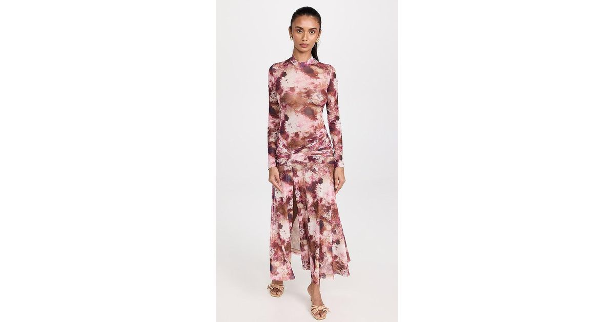 knee length dresses for ladies LEA FLORAL MESH DRESS - PINK/ORANGE RED SPOT – CHIC LE FRIQUE