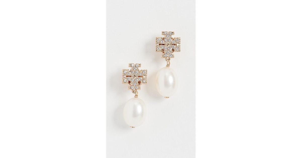 Tory Burch Kira Pave Pearl Drop Earrings in Natural Lyst Canada
