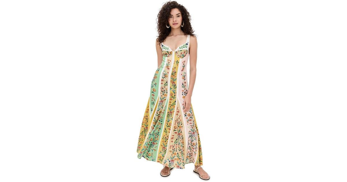 FARM Rio Delicate Floral Stripes Sleeveless Gore Dress in White | Lyst