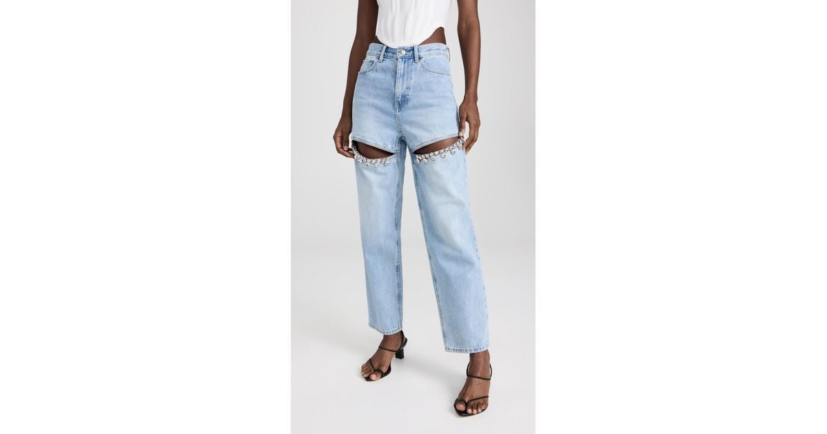 Area Crystal Slit Jeans in Blue | Lyst