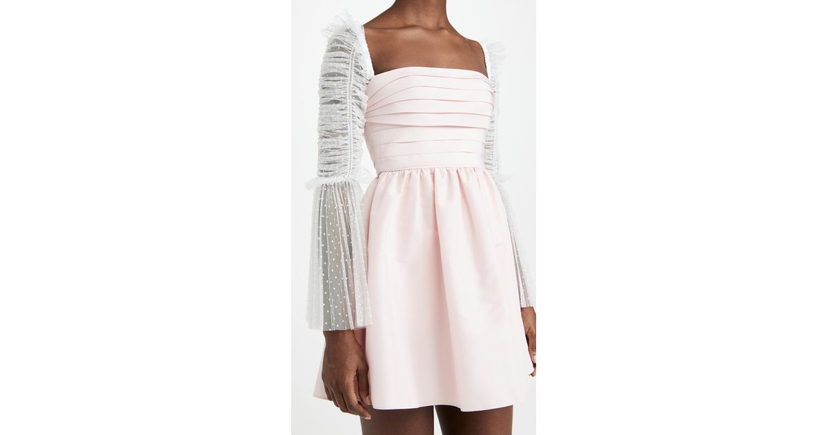 self portrait pink taffeta dot mesh mini dress