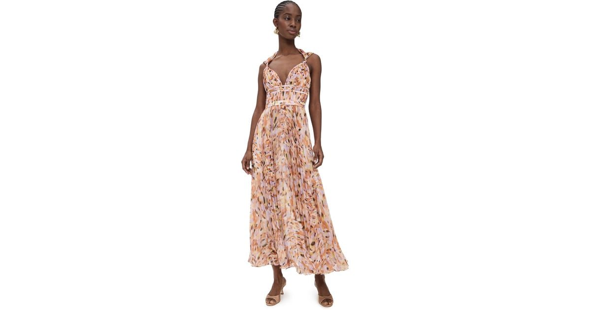 neve pleated chiffon dress AMUR Neve Pleated Chiffon Dress in Natural