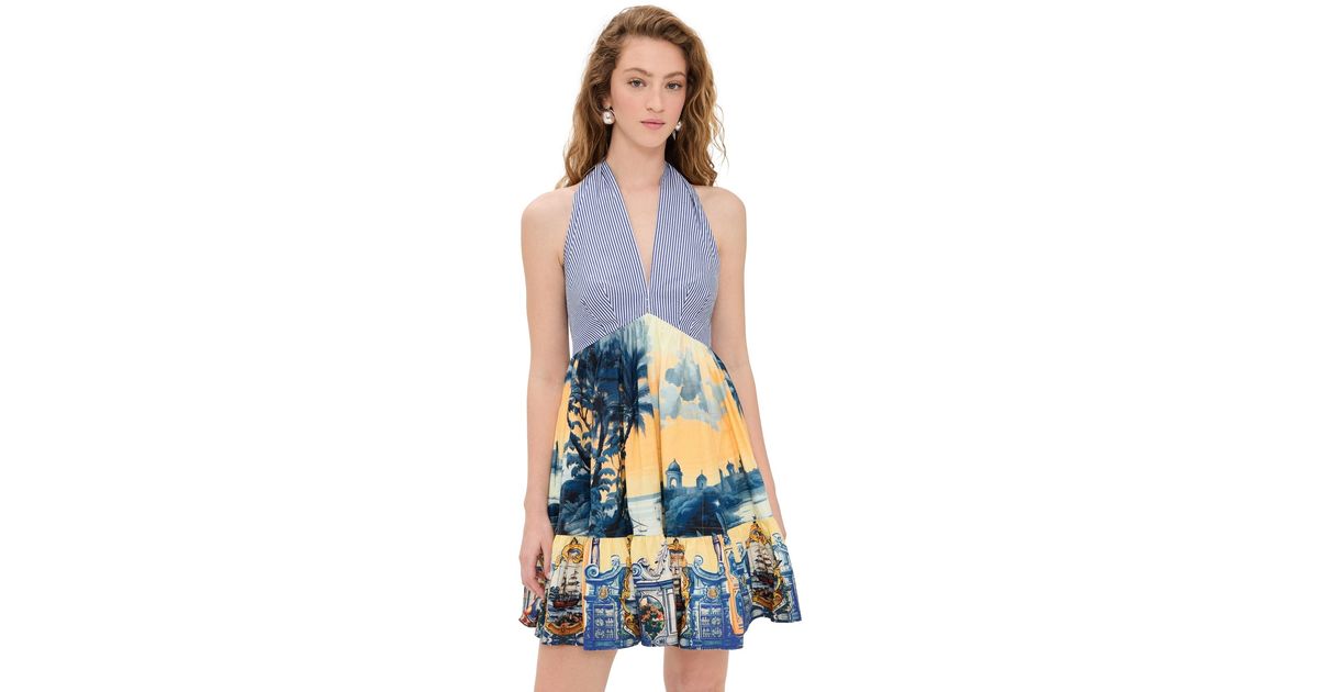 CAMILLA Ruffle Hem Halter Mini Dress in Blue | Lyst