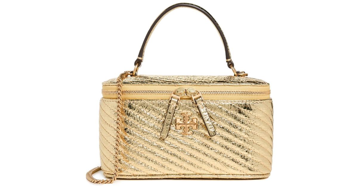 【Tory Burch】Kira llic Quilt Vanity Bag Gold Tory Burch Women's Kira Metallic Moto Quilt Vanity Case