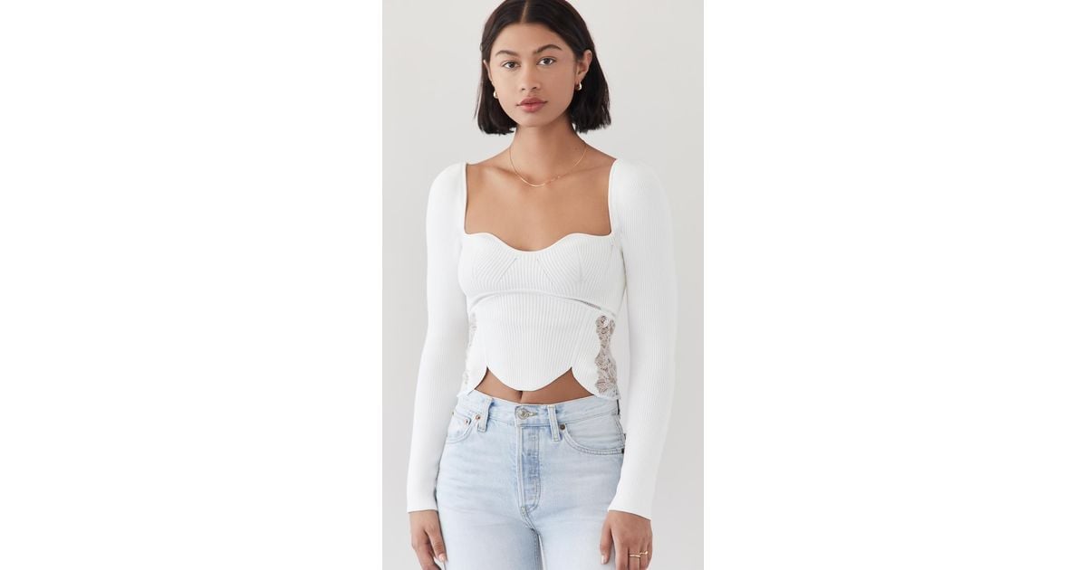 【SELF PORTRAIT】関税込★LACE TOP WITH PUFF SLEEVES Self-Portrait Lace Embellished Top | Blue | FARFETCH