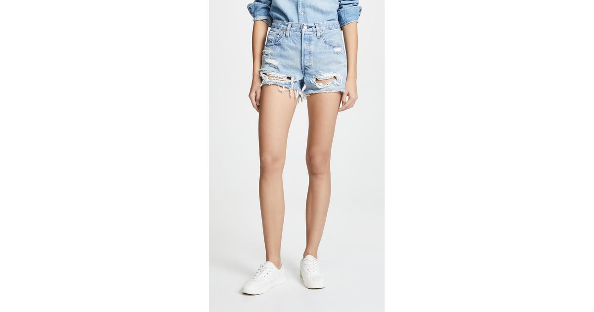 levi's light blue 501 high waisted denim shorts