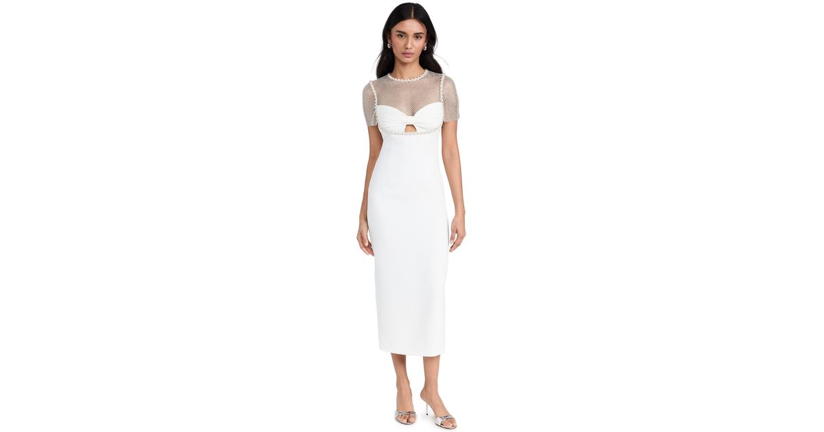 Self-Portrait Crepe Diamante Midi Dress in White | Lyst