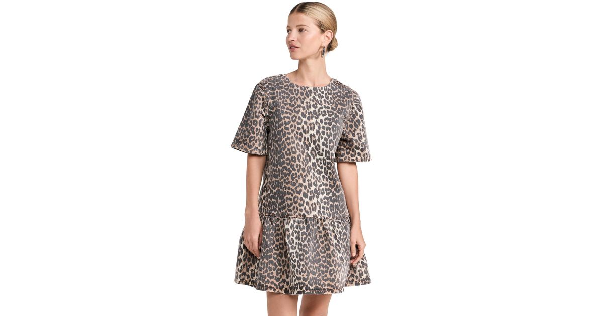 【GANNI】LEOPARD OPEN-BACK MINI DENIM DRESS Leopard Leopard Open-back Mini Denim Dress | GANNI US