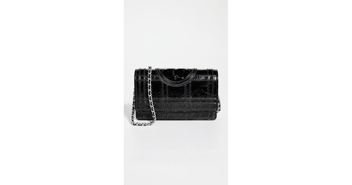 Tory Burch Fleming Soft Metallic Square Quilt Chain Wallet