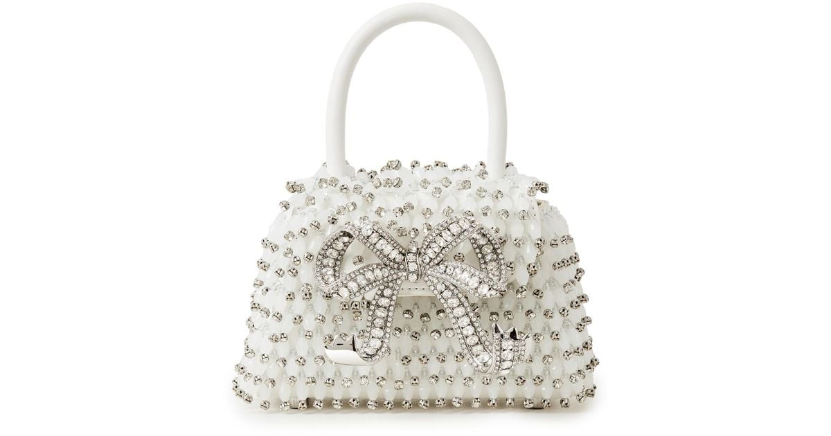 Self-Portrait Embellished Micro Bow Bag in White | Lyst