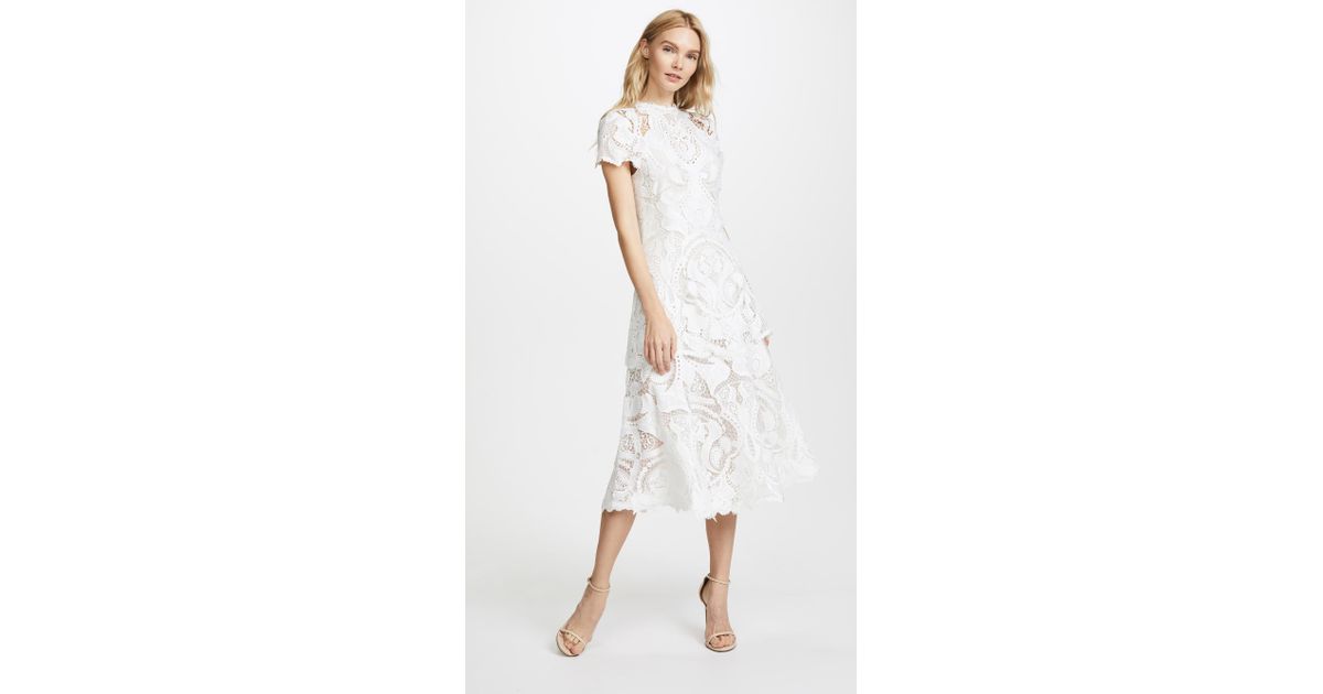 Jonathan Simkhai Lace Crepe Applique Cap Sleeve Midi Dress in Ivory (White) | Lyst