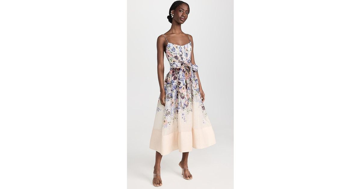 Zimmermann Tama Corset Midi Dress in Natural | Lyst