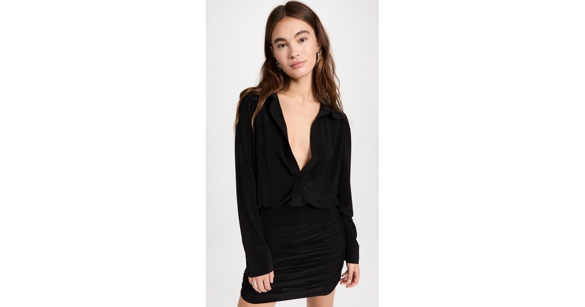 Norma Kamali Synthetic Boyfriend Shirt Shirred Skirt Dress in Black | Lyst