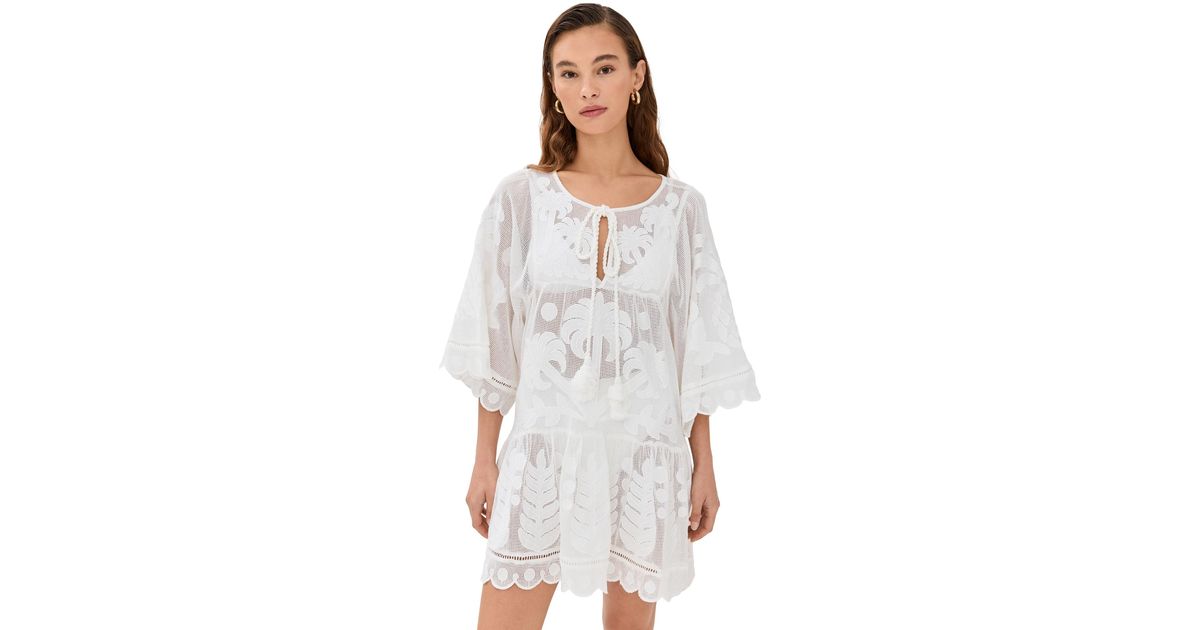 FARM Rio Palm Tree Cutwork Mini Dress in White | Lyst
