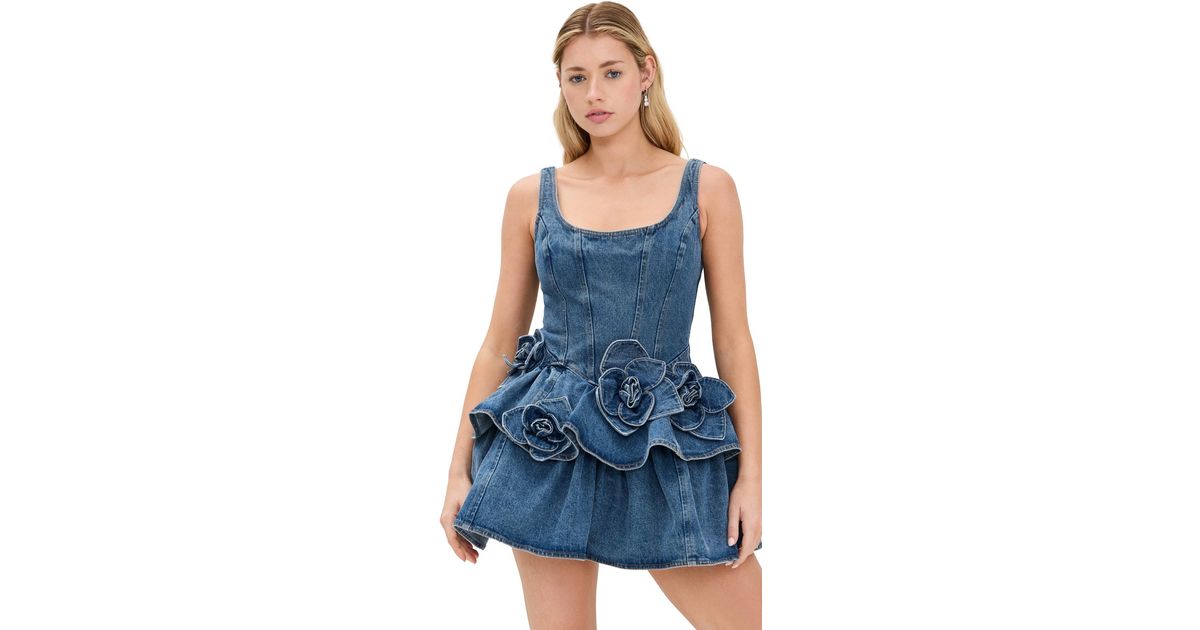devyn saxe blue denim ruffle dress Bella and Bloom Boutique