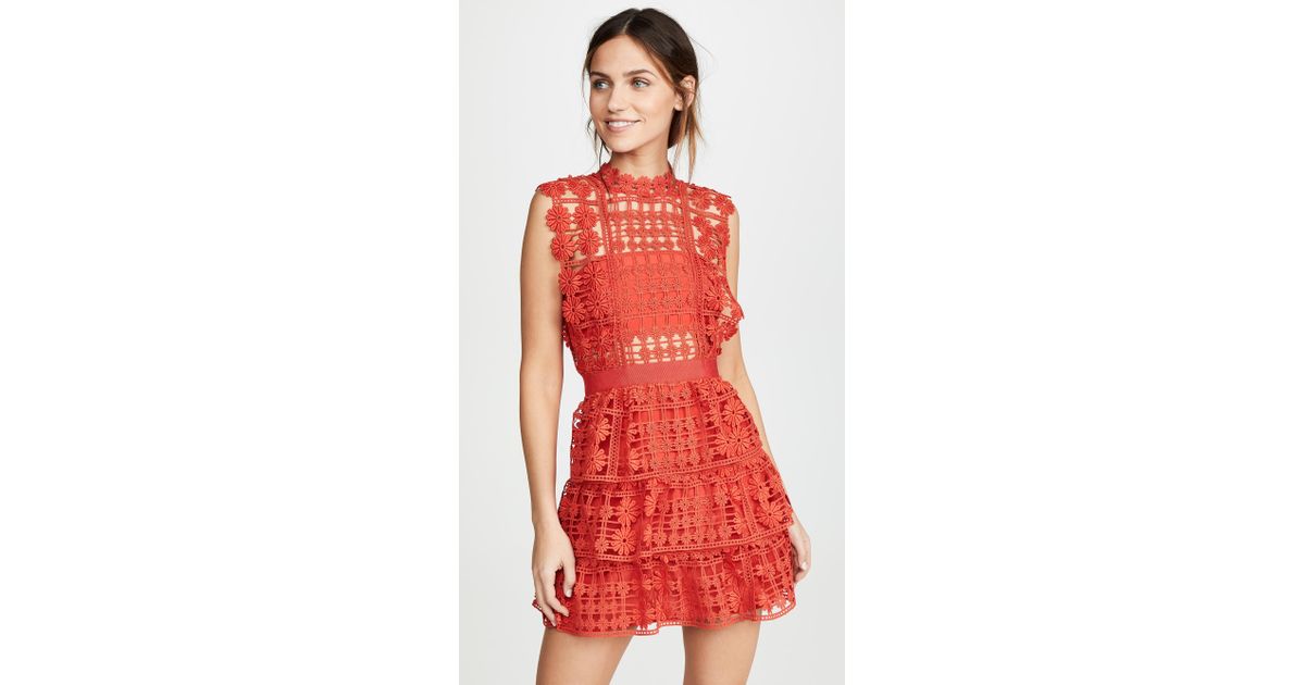 red floral lattice lace dress
