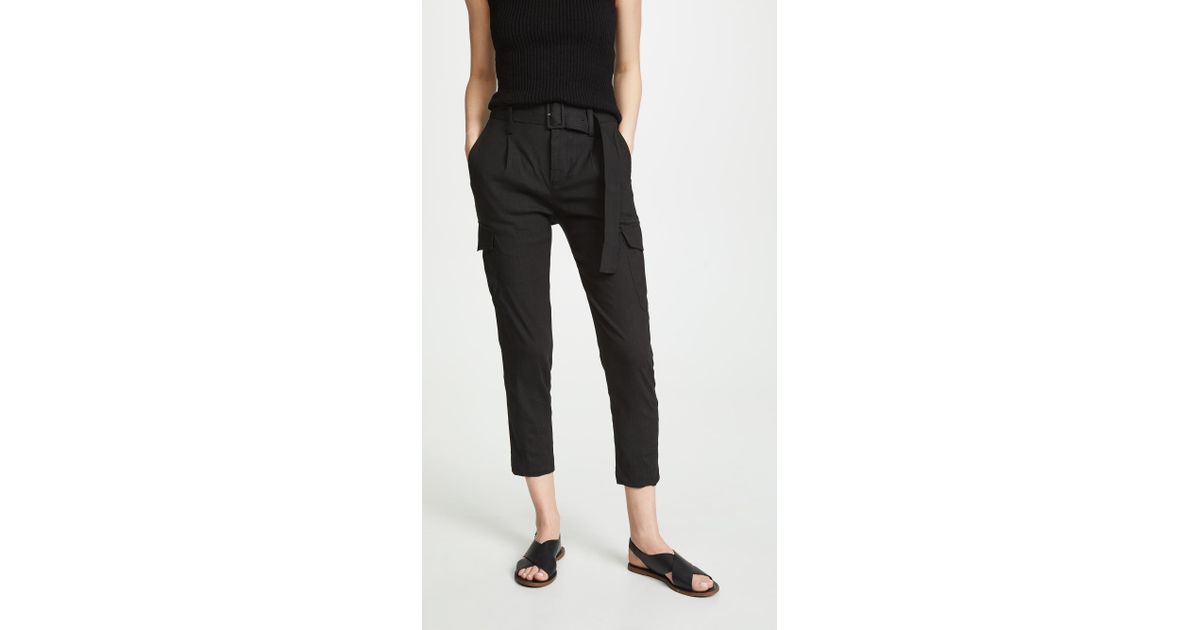 Vince Belted Linen Pants in Black | Lyst