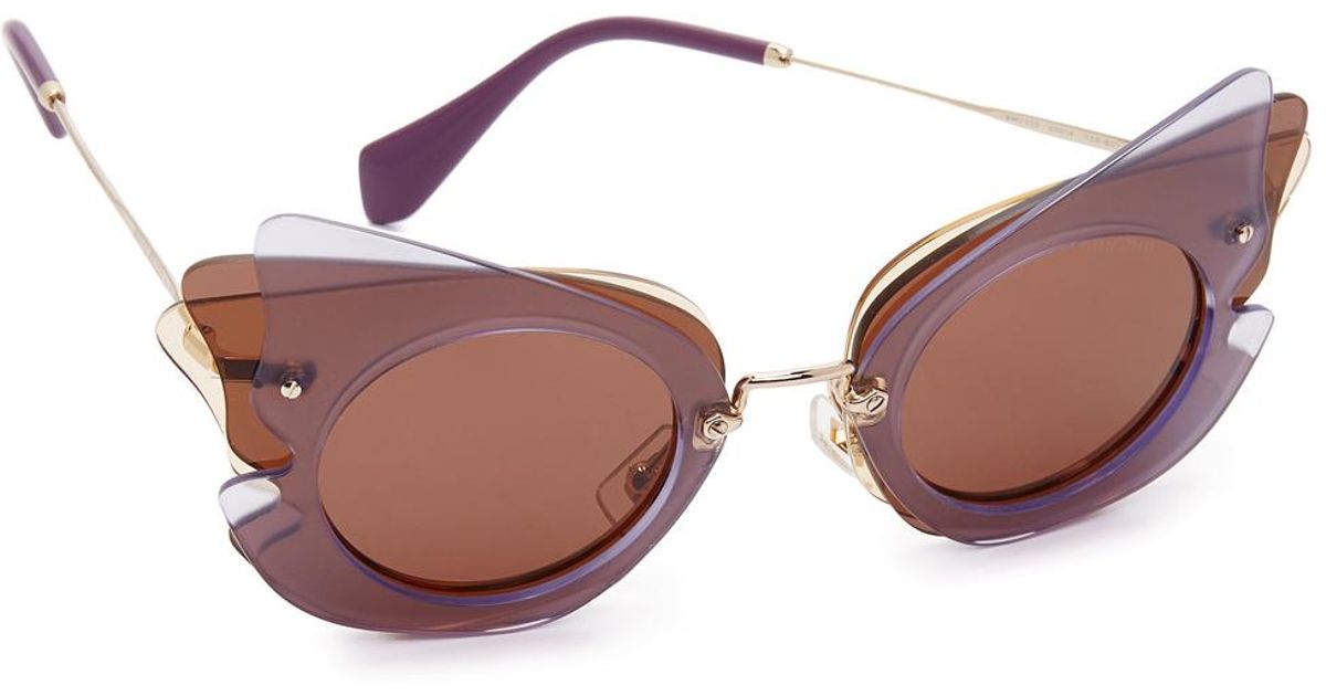 Download Miu Miu Layered Cat Eye Sunglasses in Lilac Yellow/Brown ...