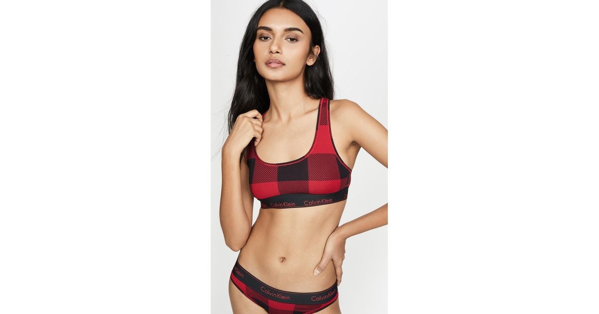 Calvin Klein Modern Cotton Buffalo Plaid Bralette in Red - Lyst