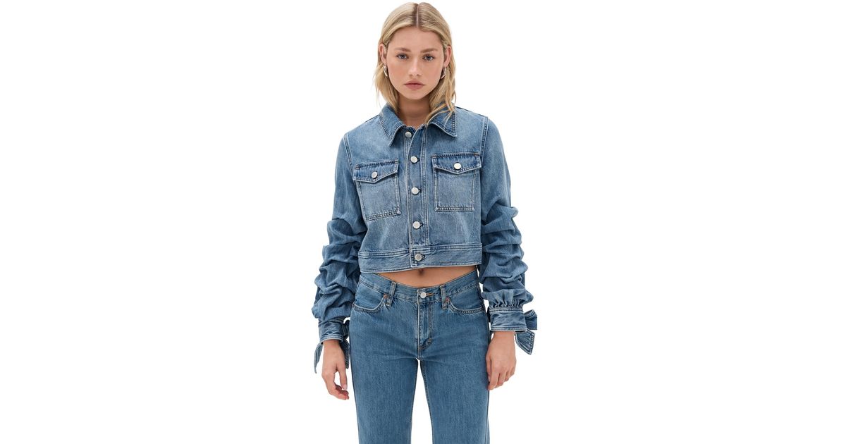 Alice + Olivia Tiff Denim Jacket With Bow Sleeve in Blue | Lyst