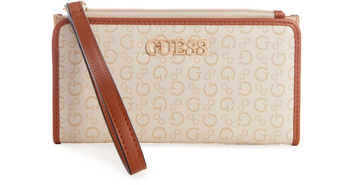 Guess Factory Evie Embossed Logo Multi Organizer in Natural Lyst