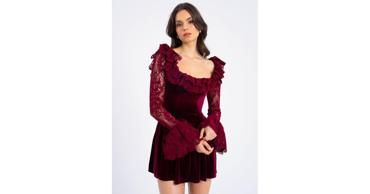 red laced dress DreamDress By PMN Bella Sheath Red Wedding Dress Gown Tall Collar Beaded Lace Red Floral Embellishment Sweep Train | Size: Medium main image 0