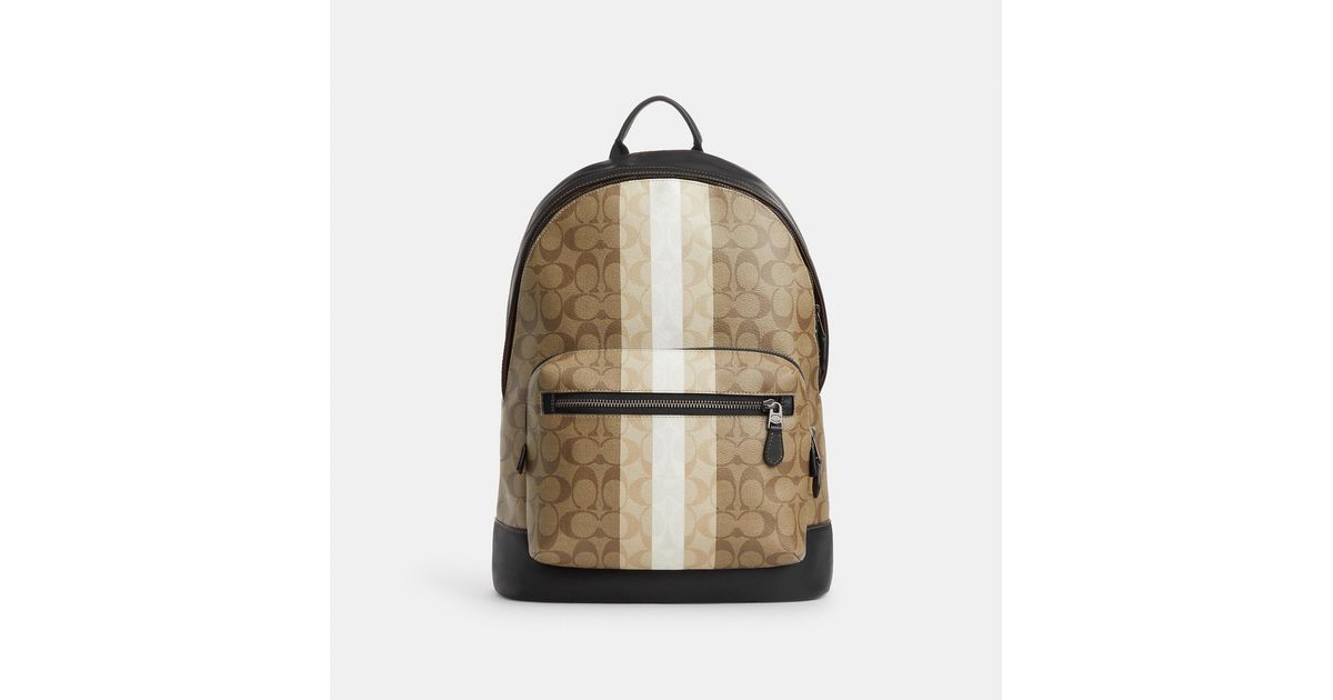 COACH West Backpack In Blocked Signature Canvas With Varsity Stripe in