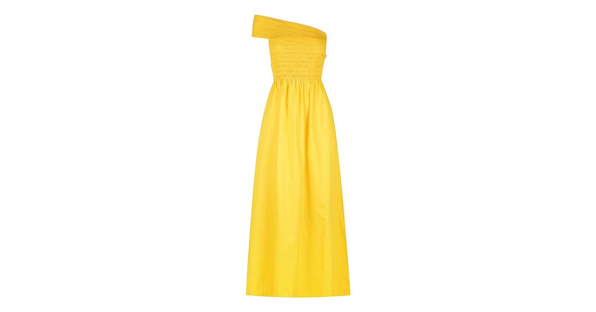 SWF One Shoulder Shirred Maxi Dress In Spanish Sun in Yellow Lyst