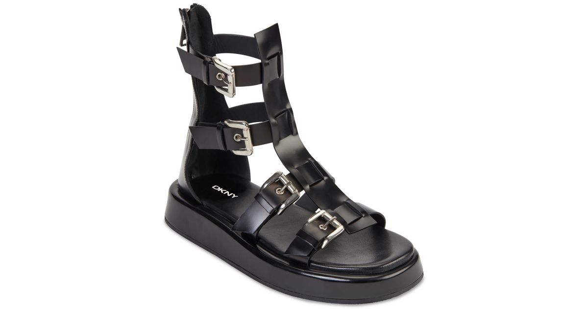 DKNY Clover Patent Leather Buckle Gladiator Sandals in Black | Lyst