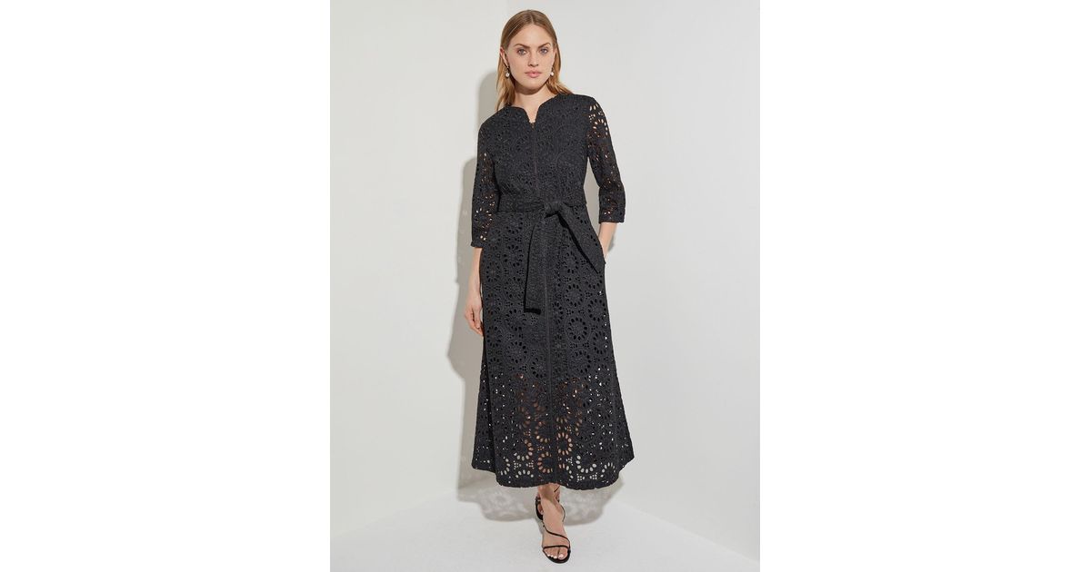 Misook Woven Eyelet Tie-waist Maxi Dress in Black | Lyst