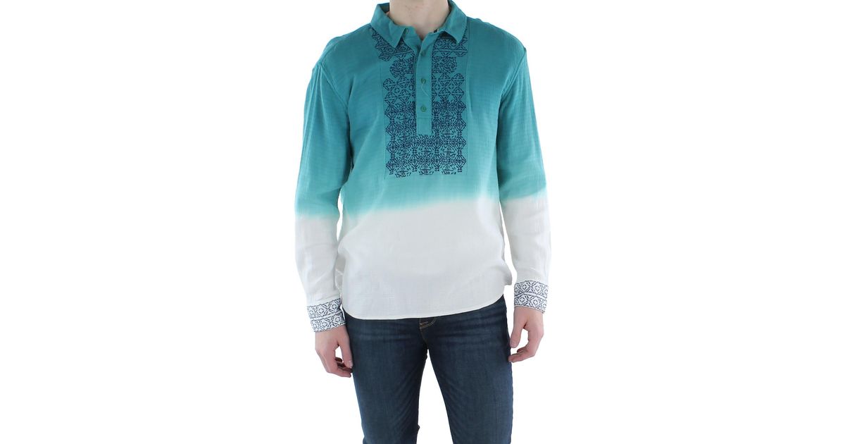 Sun & Stone Frederick Embroidered Henley Buttondown Shirt in Blue for