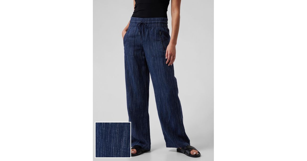 Athleta Cabo Linen Textured Wide Leg Pant in Blue