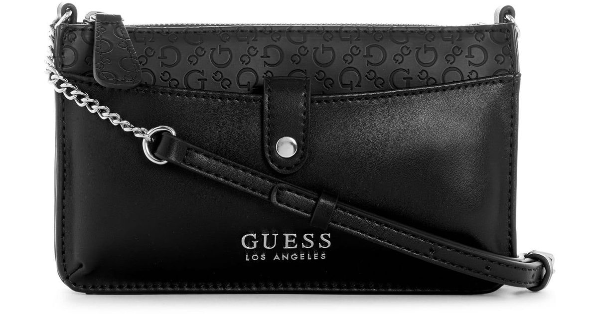 Guess Factory Leather Jaslynn Embossed Logo Crossbody in Black Lyst
