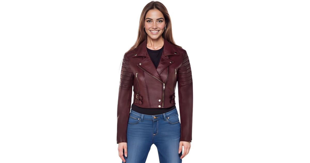 Infinity Leather Apple Cropped Brando Leather Biker Jacket-Bellville in ...