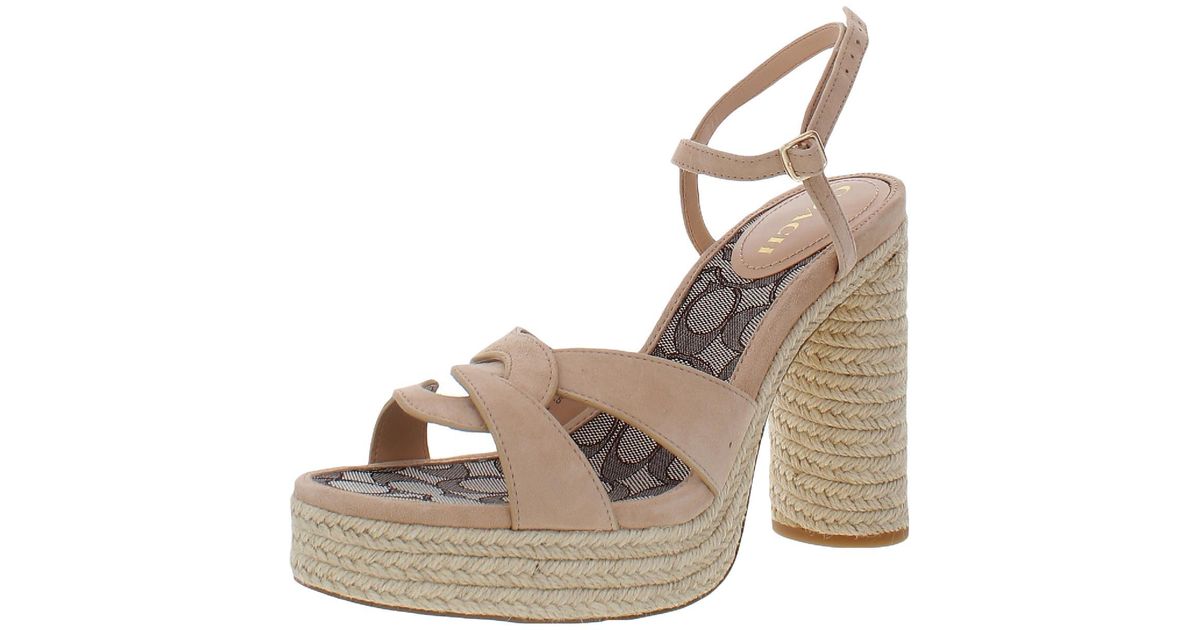 COACH Talina Suede Open Toe Espadrille Heels in Natural | Lyst