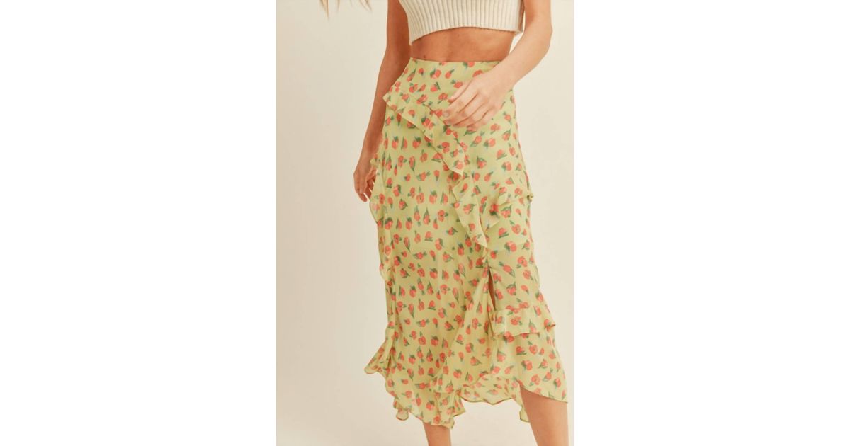 Lush Nyra Ruffled Midi Skirt in Yellow Lyst
