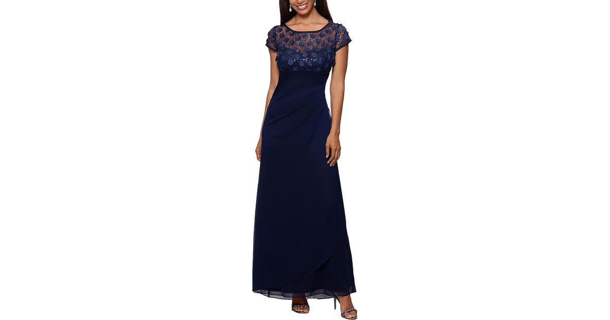 Xscape Petites Illusion Long Evening Dress in Blue Lyst