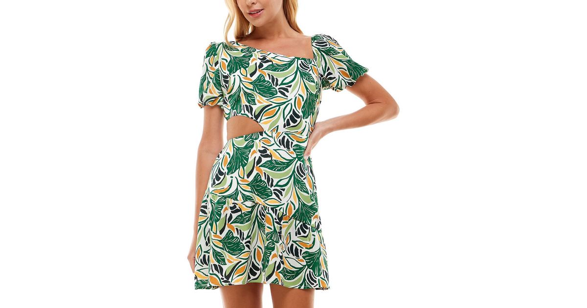 City Studios Juniors Printed Cut-out Fit & Flare Dress in Green | Lyst