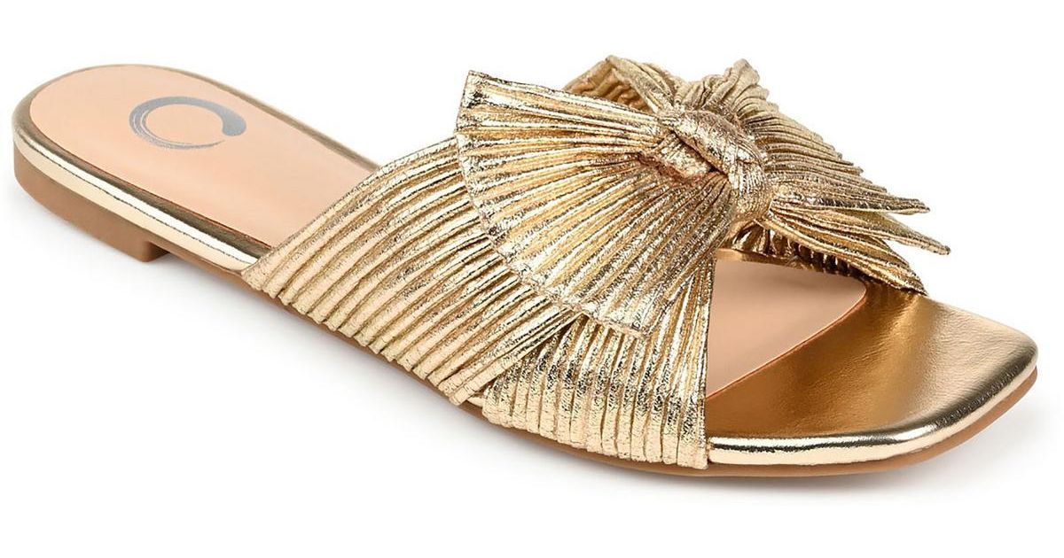 Journee Collection Serlina Metallic Bow Slide Sandals | Lyst