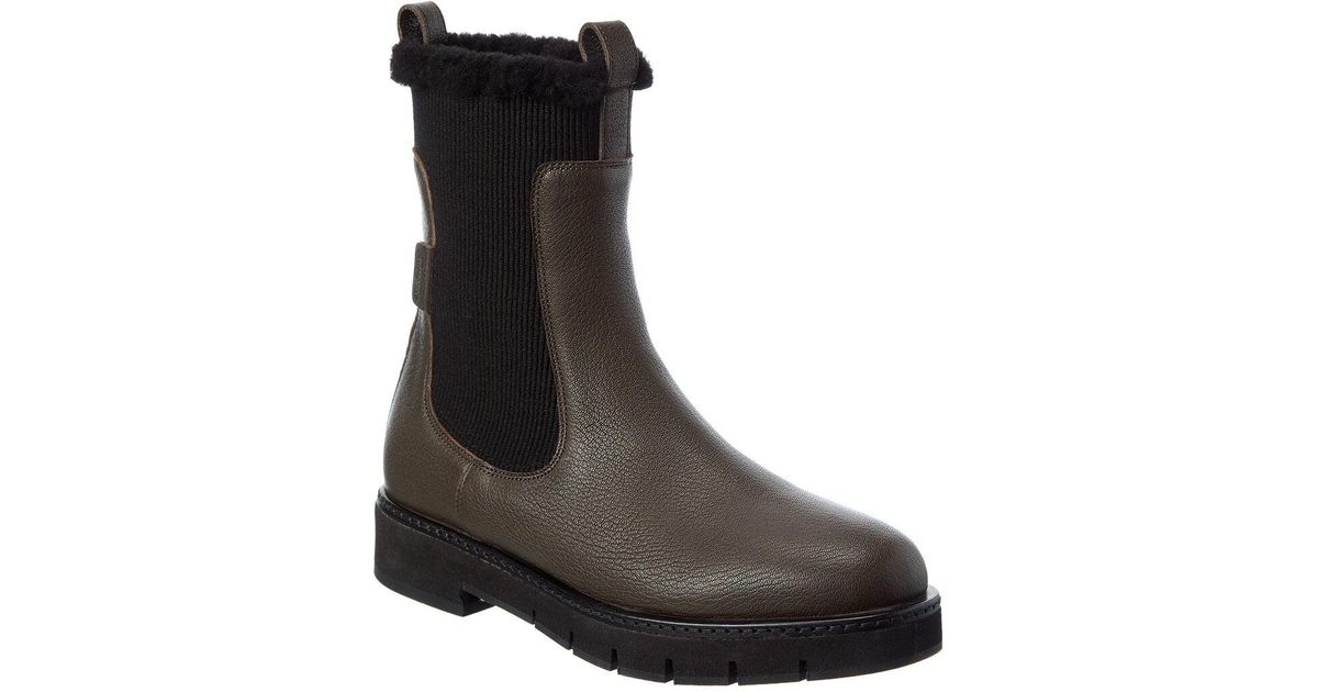 Ferragamo Ferragamo Rook F1 Leather & Shearling Boot in Black | Lyst
