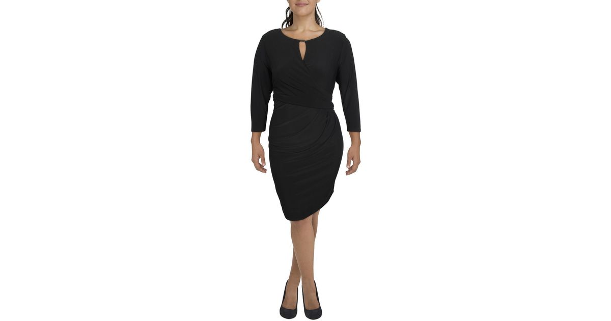 Msk Jersey Faux Wrap Midi Dress in Black | Lyst