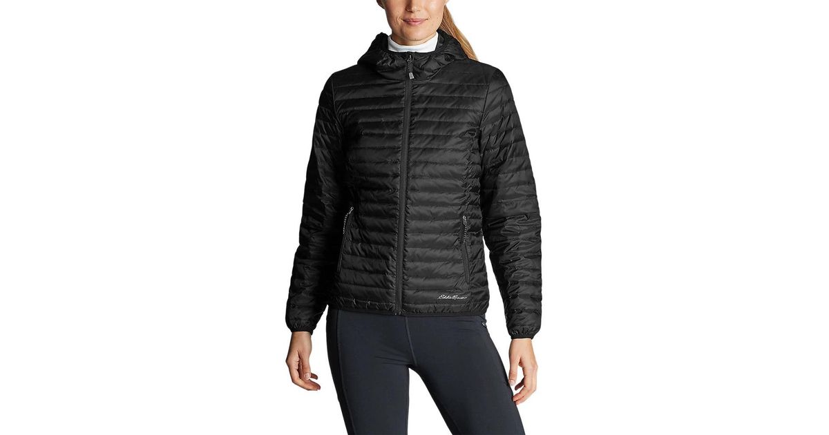 Eddie Bauer Microlight Down Hooded Jacket in Black Lyst