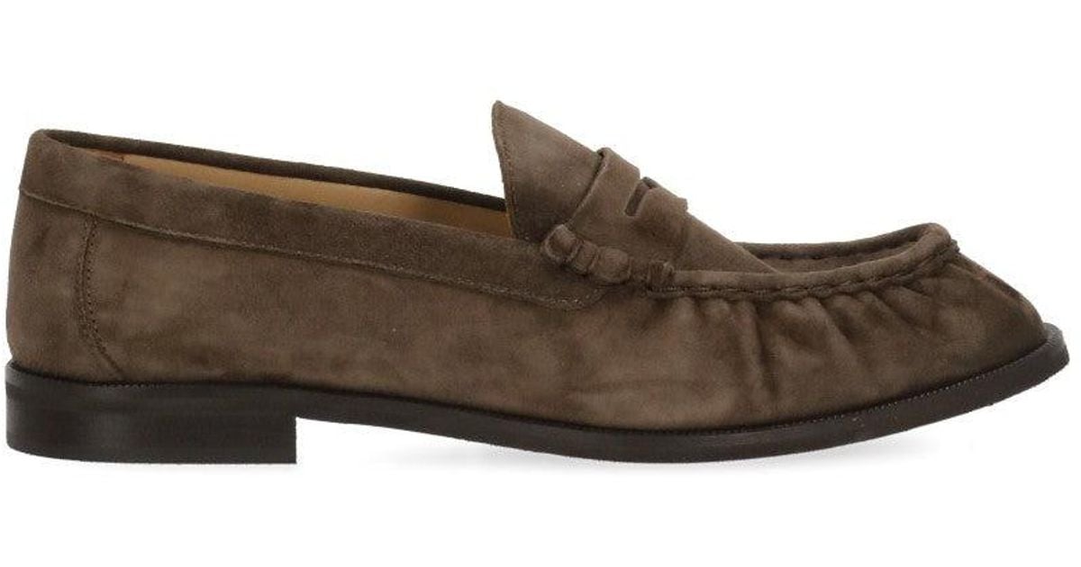 Julie Dee Front Mask Suede Leather Loafers in Black | Lyst