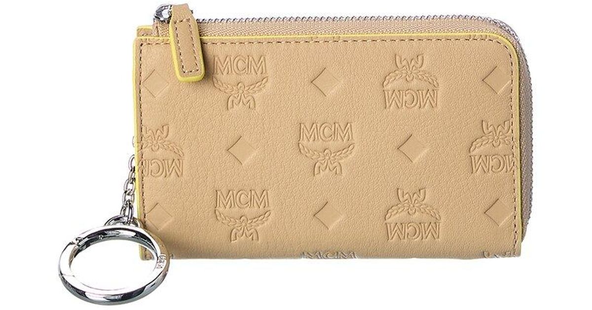 MCM Klara Monogram Leather Zip Around Wallet in Natural | Lyst
