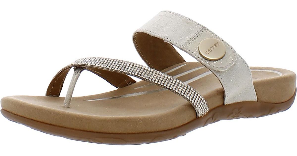 Aetrex Izzy Sparkle Faux Leather Rhinestone Slide Sandals in Brown | Lyst