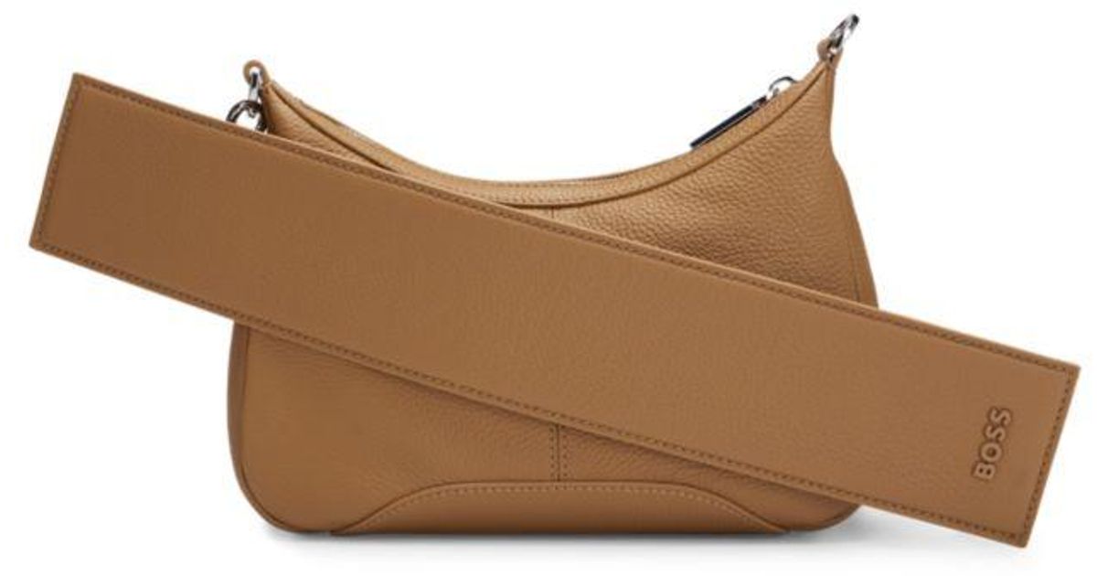 BOSS by HUGO BOSS Hobo Bag In Grained Leather With Branded Hardware in