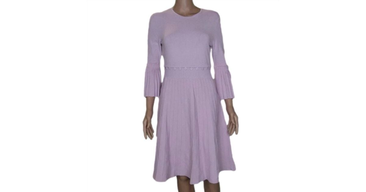 Lela Rose Pleated Long Sleeve Fit & Flare Dress in Purple | Lyst