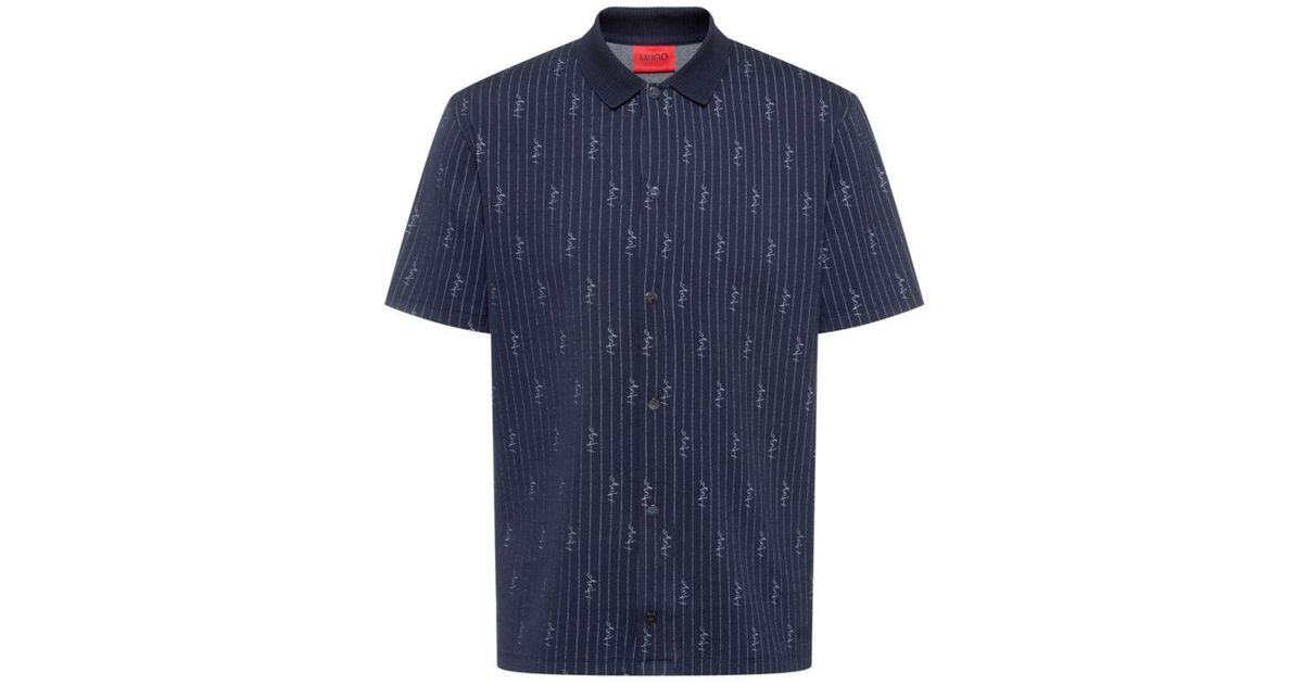 HUGO Cotton Boss - Relaxed Fit Polo Shirt With Pinstripes And ...