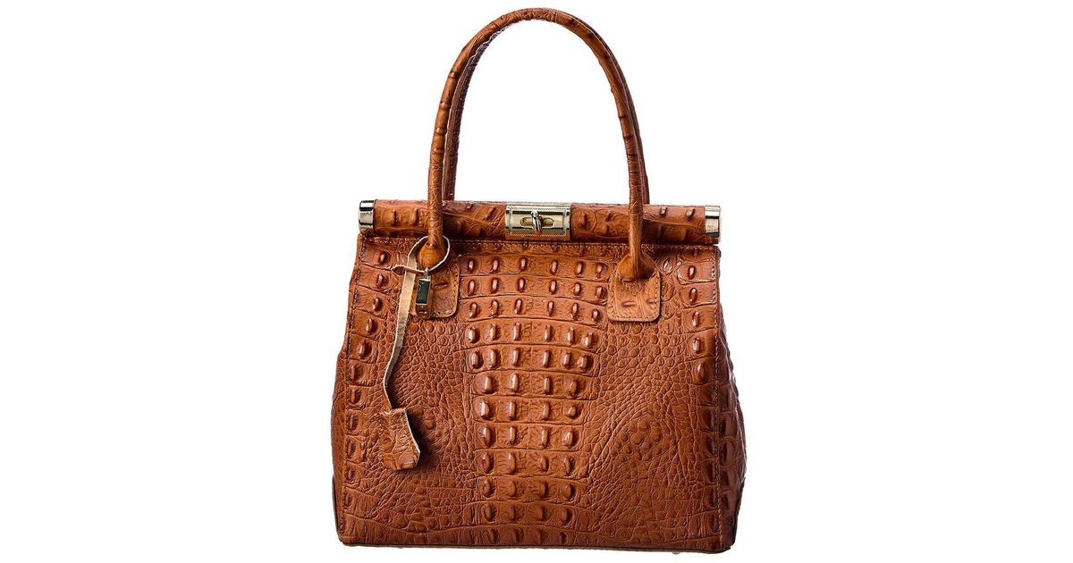 Women's Brown Embossed Leather Shell Handbags Satchel Bag