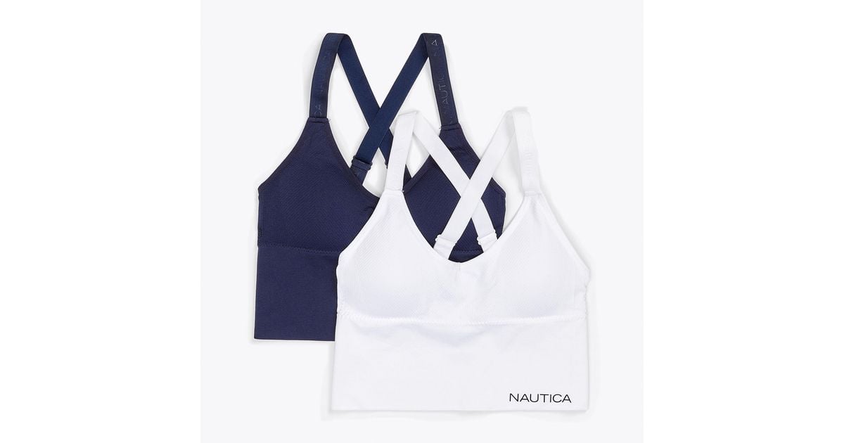 Nautica Seamless Ribbed Longline Bralette, 2-pack in Blue